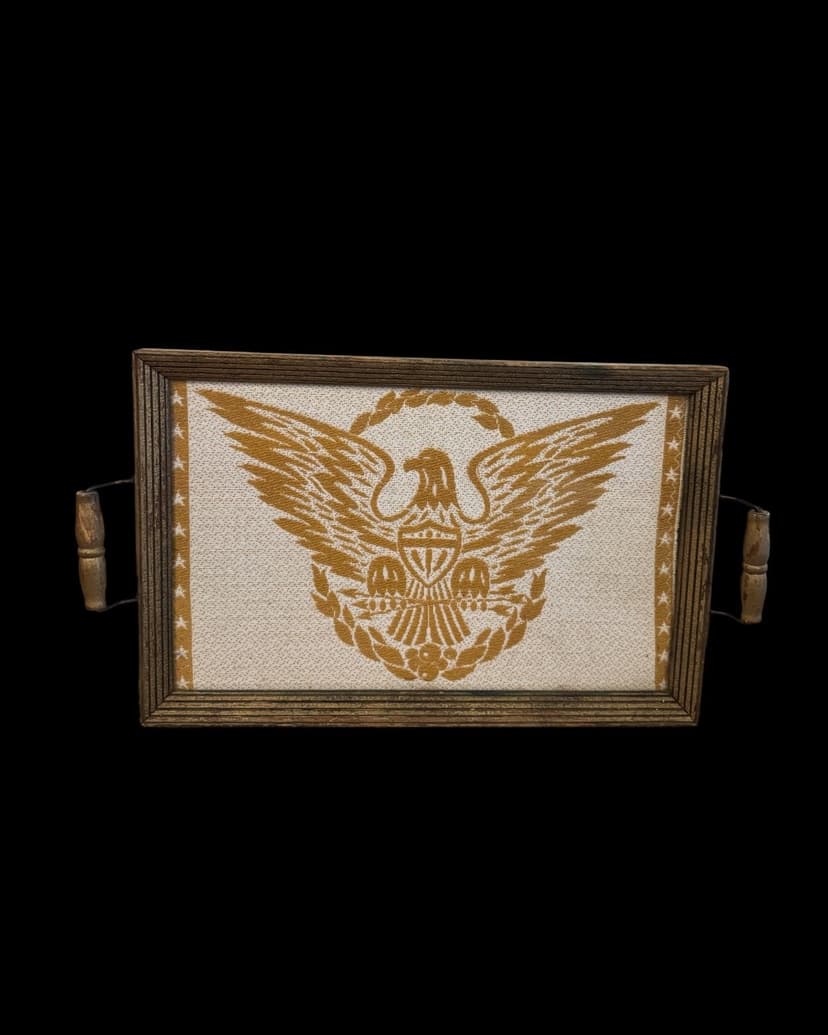 Vintage Needlepoint Folk Art Patriotic Serving Tray
