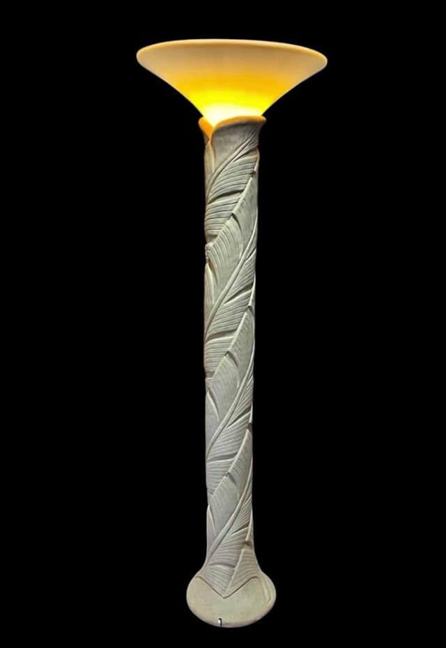 1980s Palm Frond Plaster Torchiere Lamp